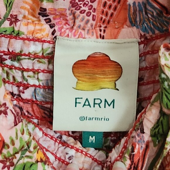 FARM Rio Pink Floral Macaw Print Puff Sleeve Midi Dress Size M - Picture 5 of 17